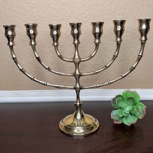 Vintage 1960's Brass 7 Arm Candelabra Bamboo Style Candle Holder Mid Century